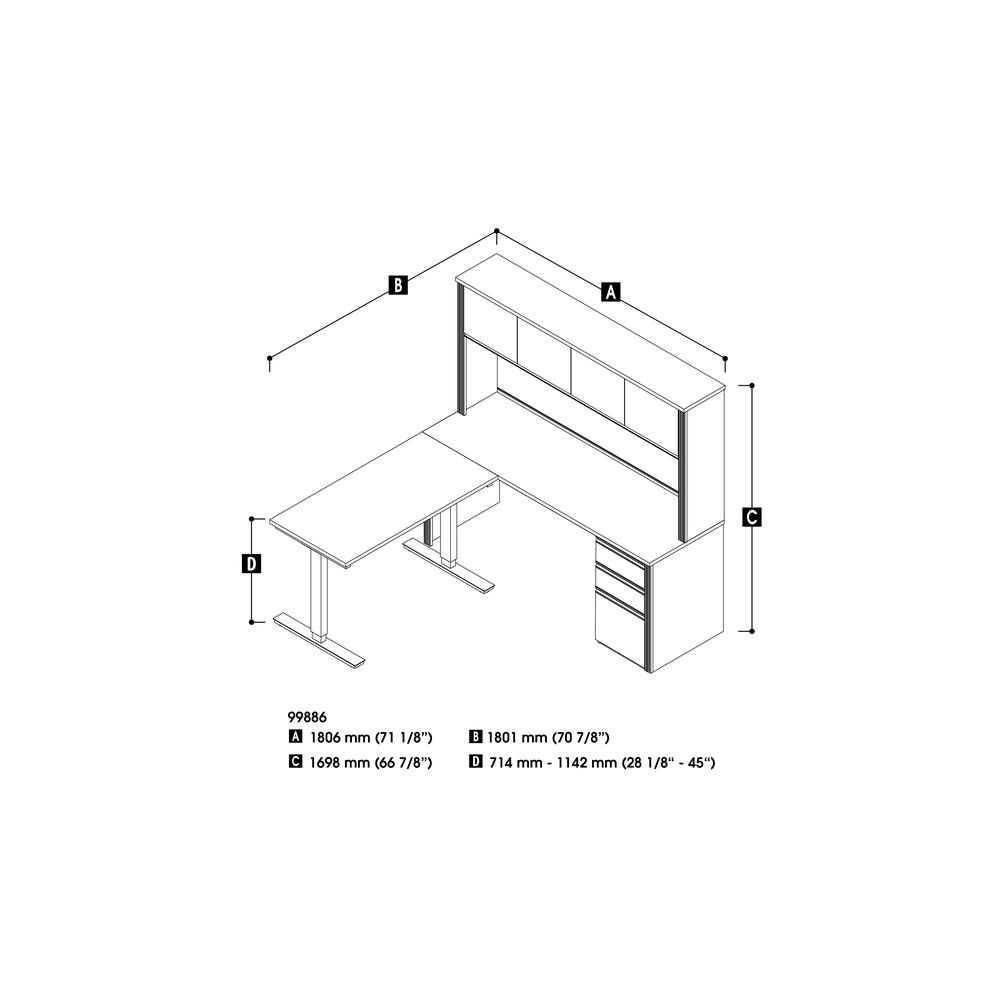 72W L-Shaped Standing Desk with Pedestal and Hutch. Picture 9