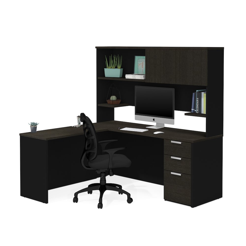 72W L-Shaped Desk with Pedestal and Hutch. Picture 1