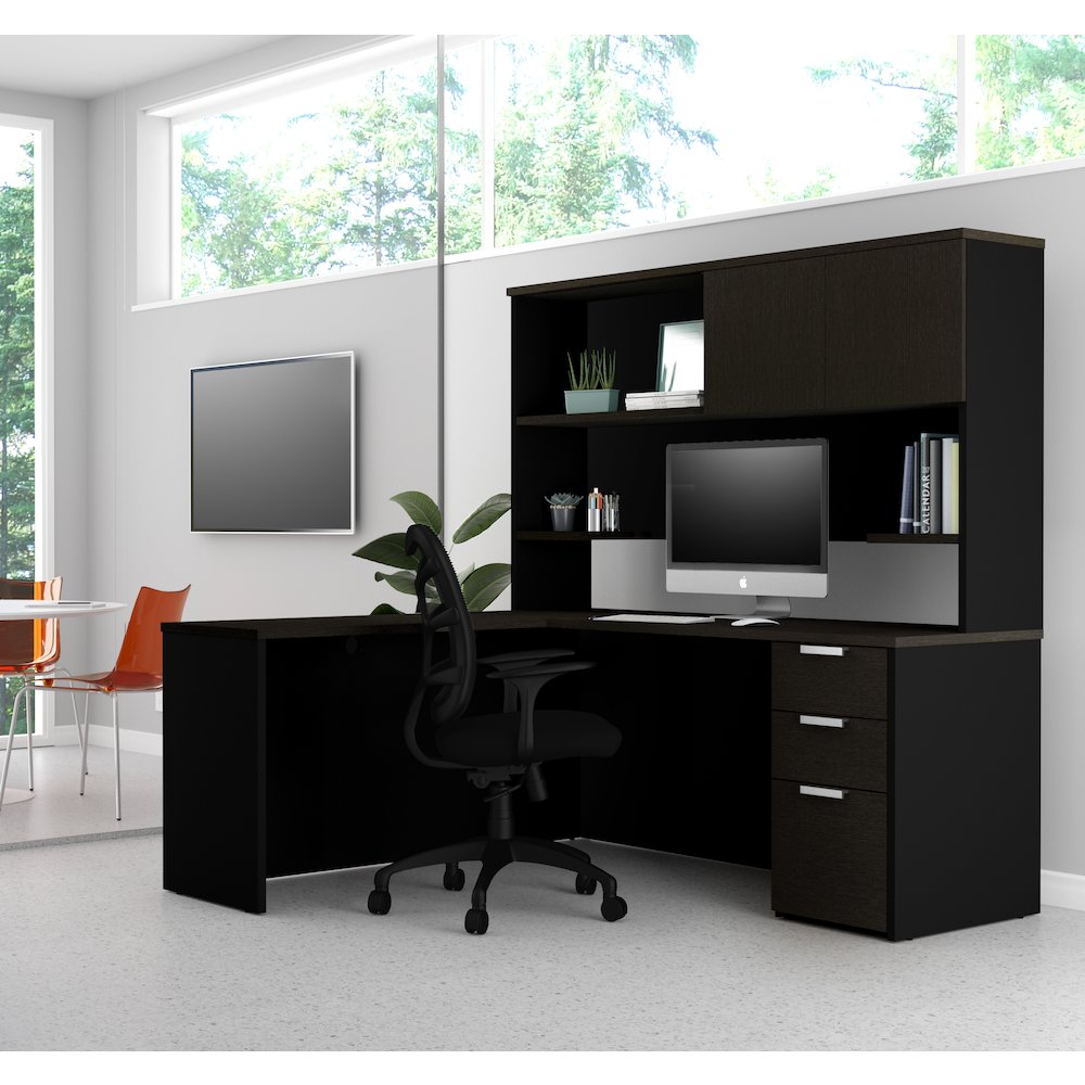 72W L-Shaped Desk with Pedestal and Hutch. Picture 3