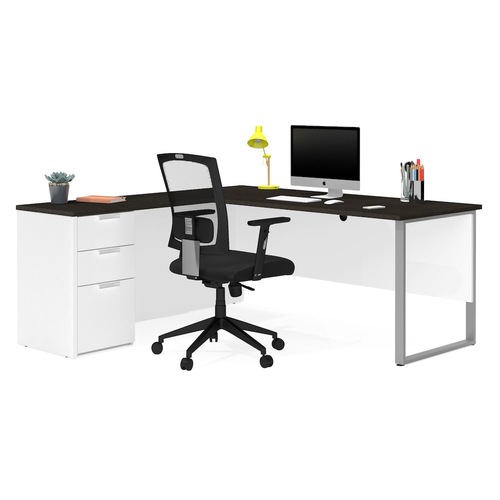 72W L-Shaped Desk with Drawers. Picture 1