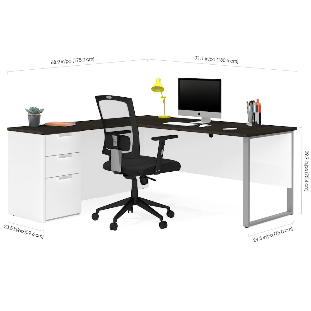 72W L-Shaped Desk with Drawers. Picture 2