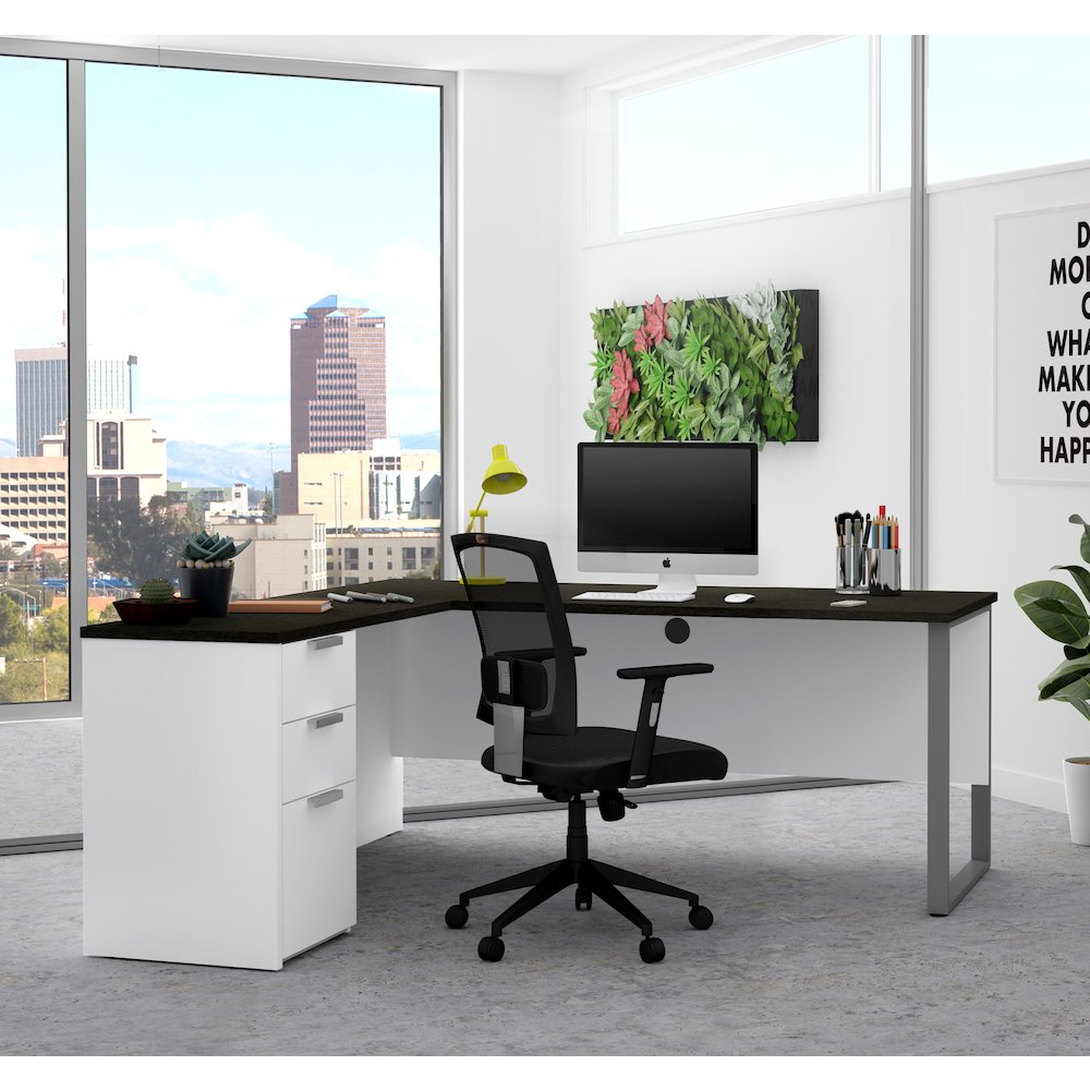 72W L-Shaped Desk with Drawers. Picture 3