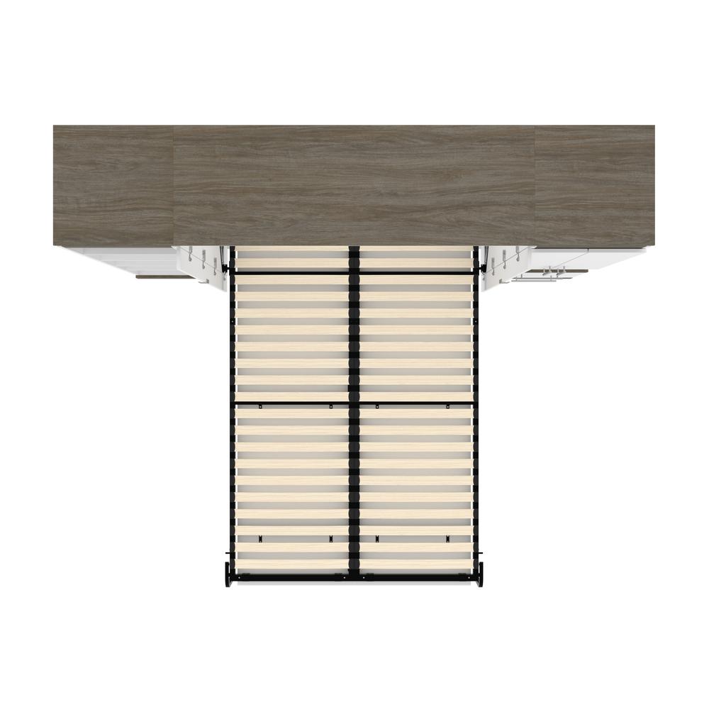 Full Murphy Bed with Storage Cabinet and Shelves (100W) in White and Walnut Grey. Picture 4
