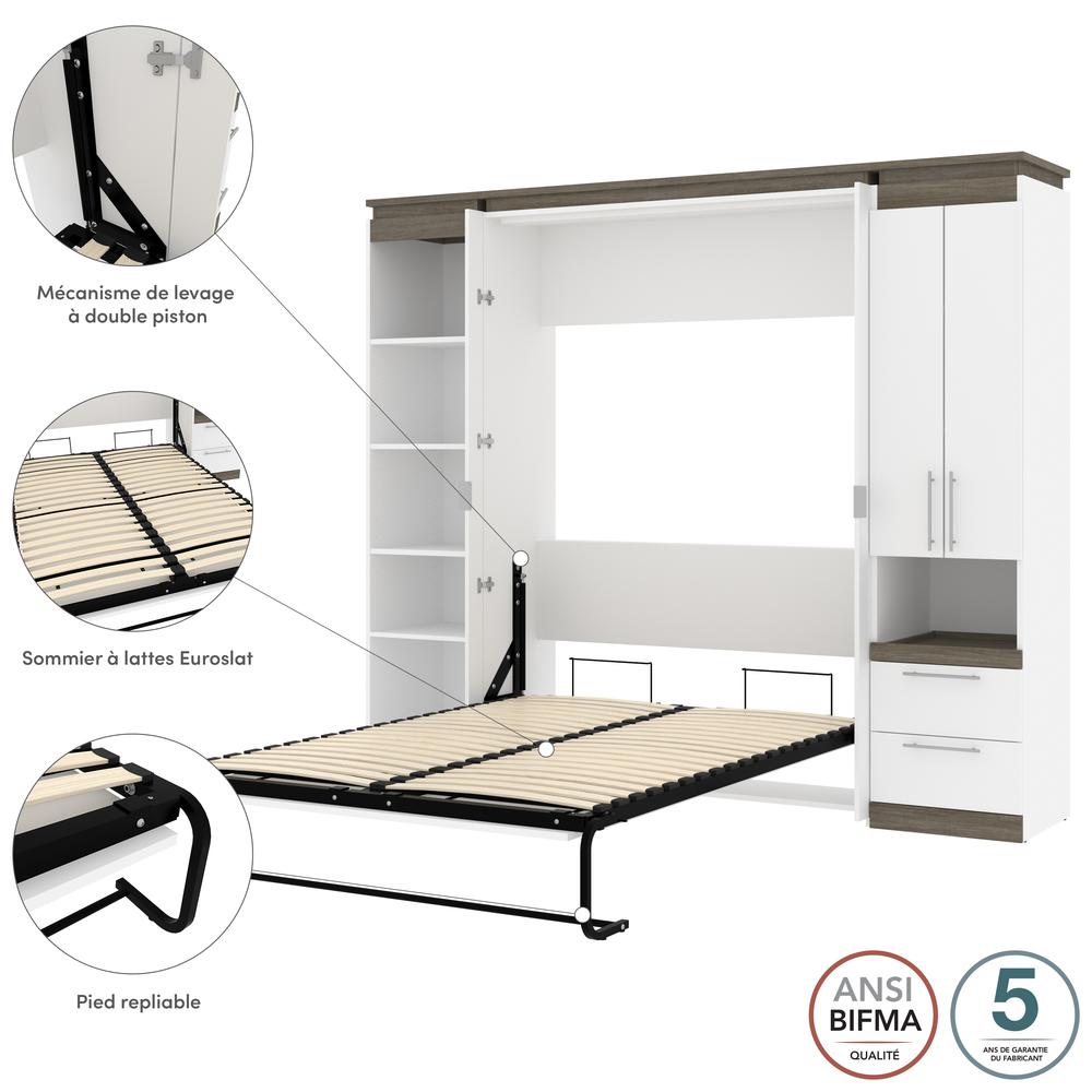 Full Murphy Bed with Storage Cabinet and Shelves (100W) in White and Walnut Grey. Picture 9