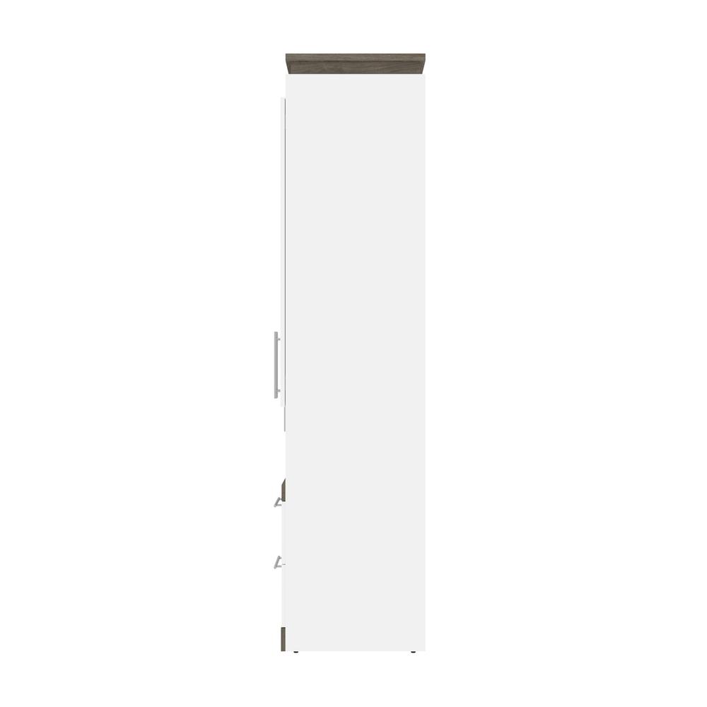Full Murphy Bed with Storage Cabinet and Shelves (100W) in White and Walnut Grey. Picture 13
