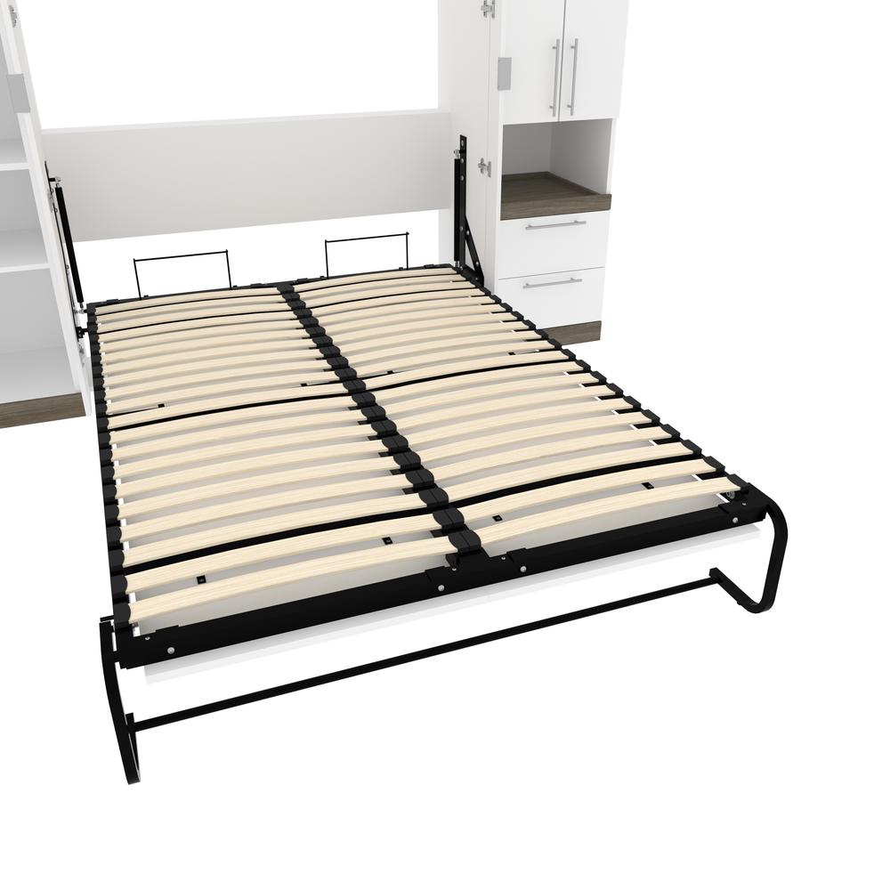Full Murphy Bed with Storage Cabinet and Shelves (100W) in White and Walnut Grey. Picture 17