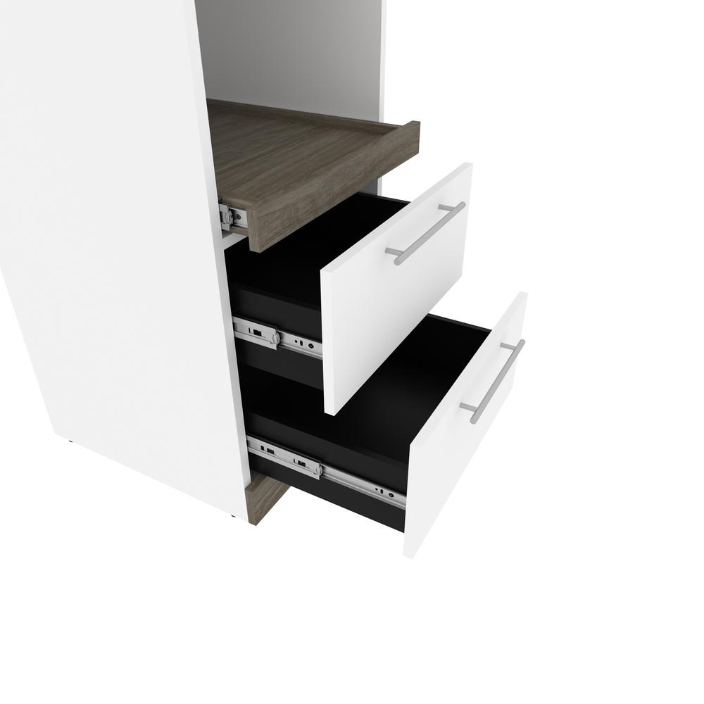 Full Murphy Bed with Storage Cabinet and Shelves (100W) in White and Walnut Grey. Picture 19