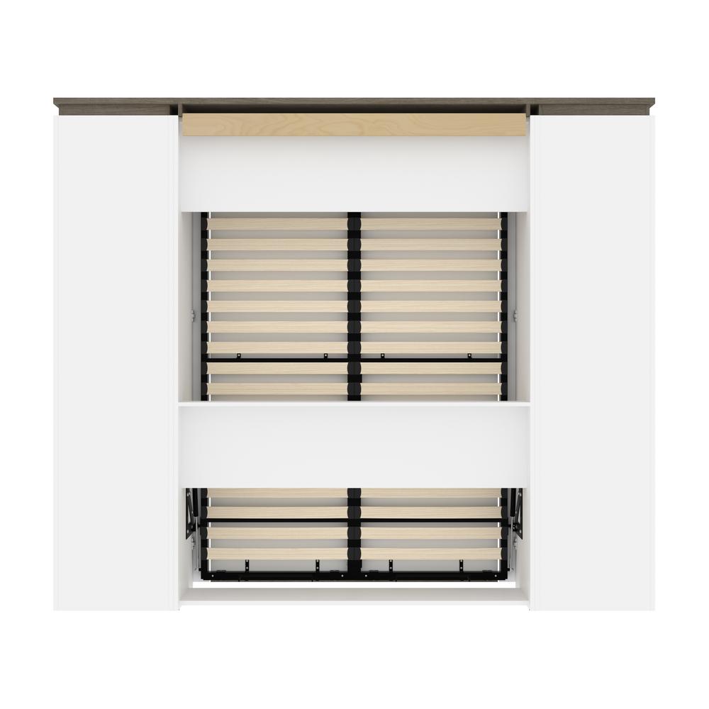 Full Murphy Bed with Storage Cabinet and Shelves (100W) in White and Walnut Grey. Picture 22