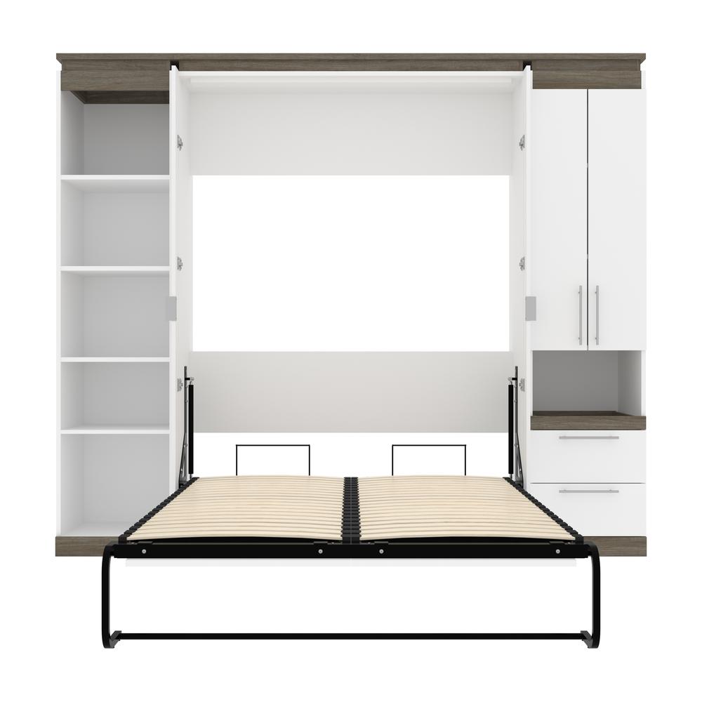 Full Murphy Bed with Storage Cabinet and Shelves (100W) in White and Walnut Grey. Picture 27