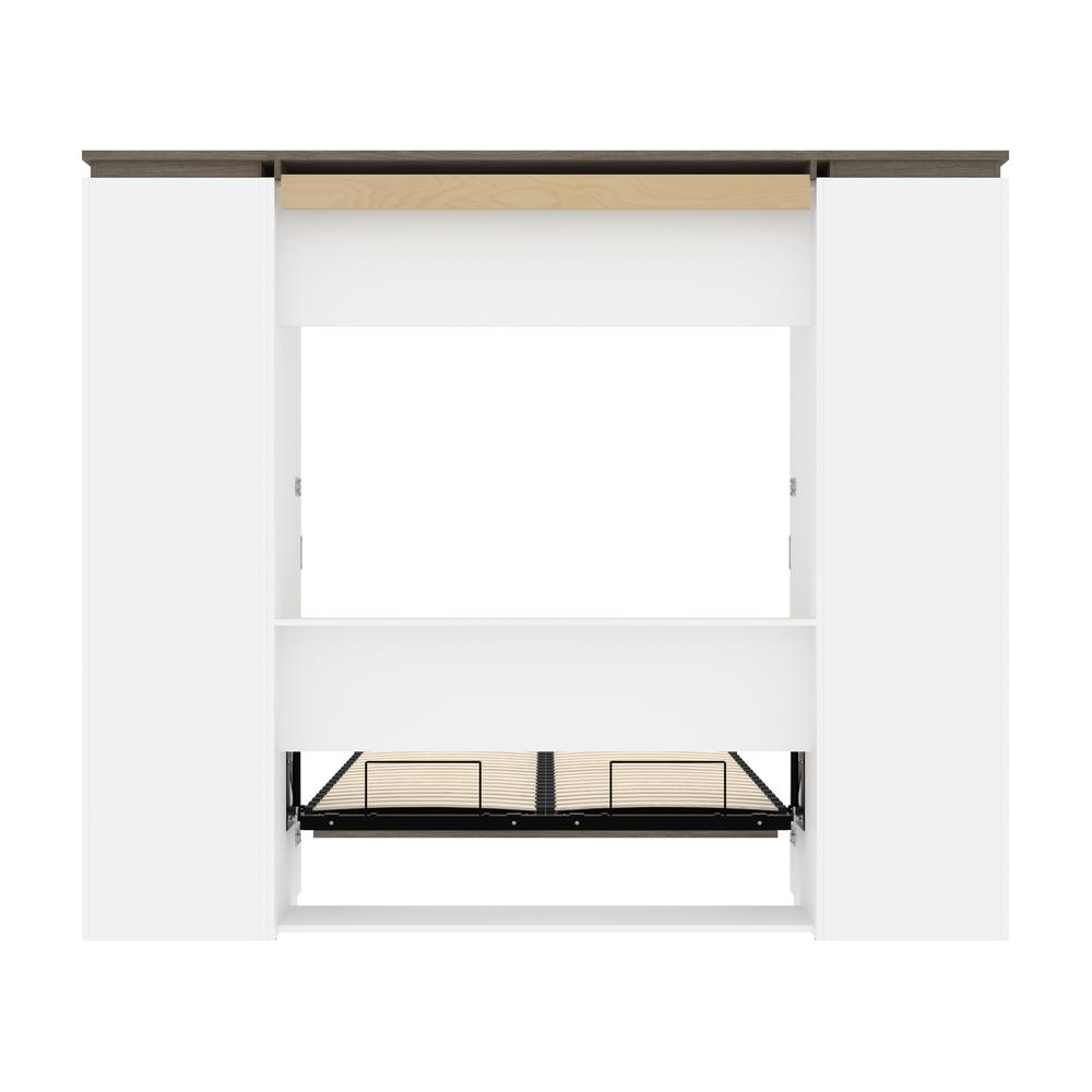 Orion  98W Full Murphy Bed and Narrow Storage Solutions with Drawers (99W) in white & walnut grey. Picture 3