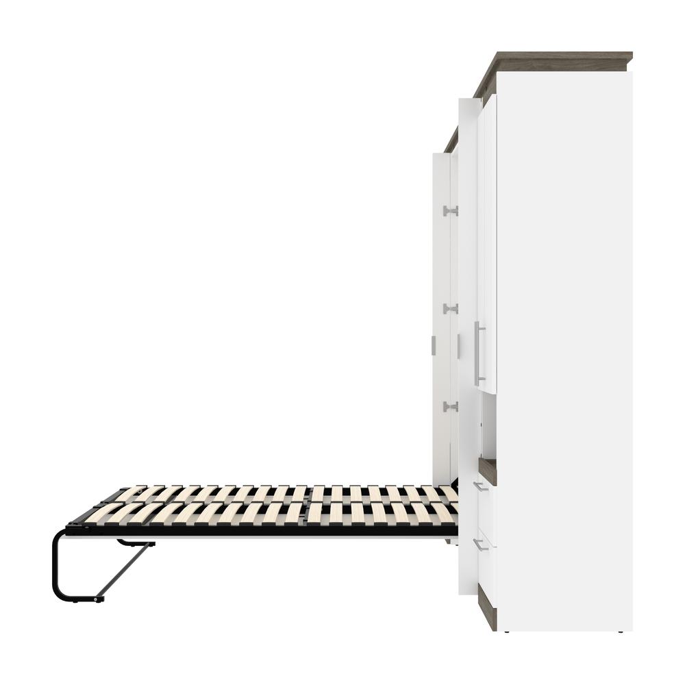 Orion  98W Full Murphy Bed and Narrow Storage Solutions with Drawers (99W) in white & walnut grey. Picture 28