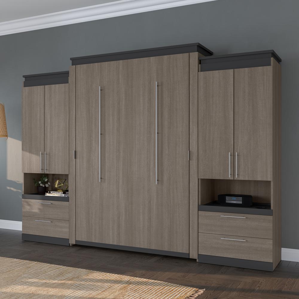 Orion Queen Murphy Bed with Storage Cabinets and Pull-Out Shelves (126W). Picture 4
