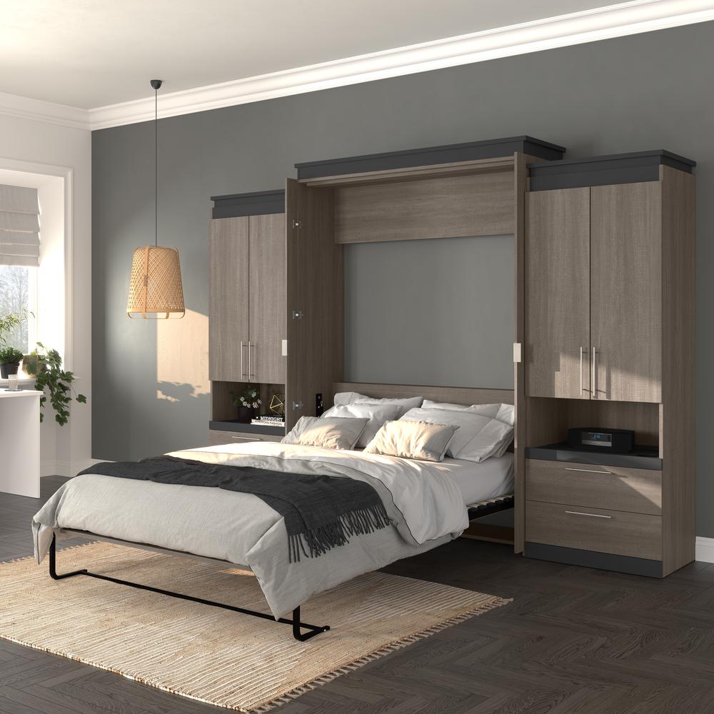Orion Queen Murphy Bed with Storage Cabinets and Pull-Out Shelves (126W). Picture 5