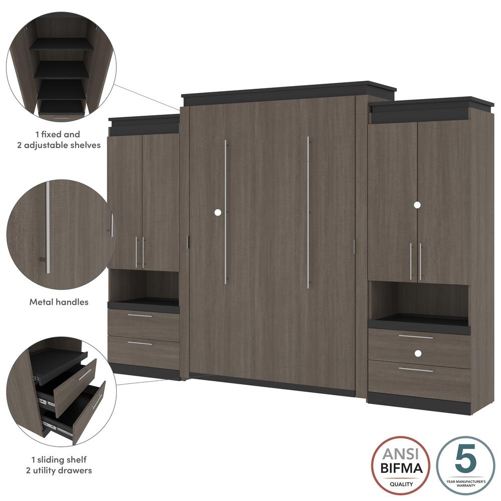 Orion Queen Murphy Bed with Storage Cabinets and Pull-Out Shelves (126W). Picture 7