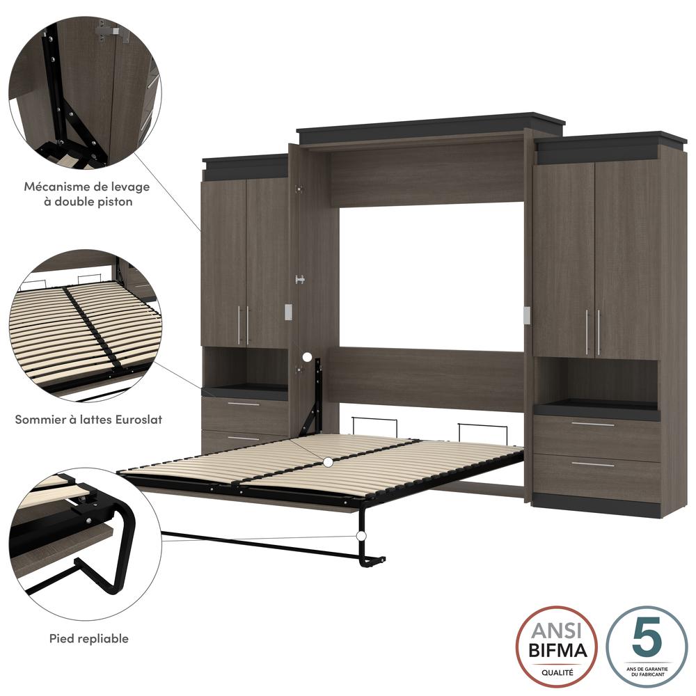 Orion Queen Murphy Bed with Storage Cabinets and Pull-Out Shelves (126W). Picture 8