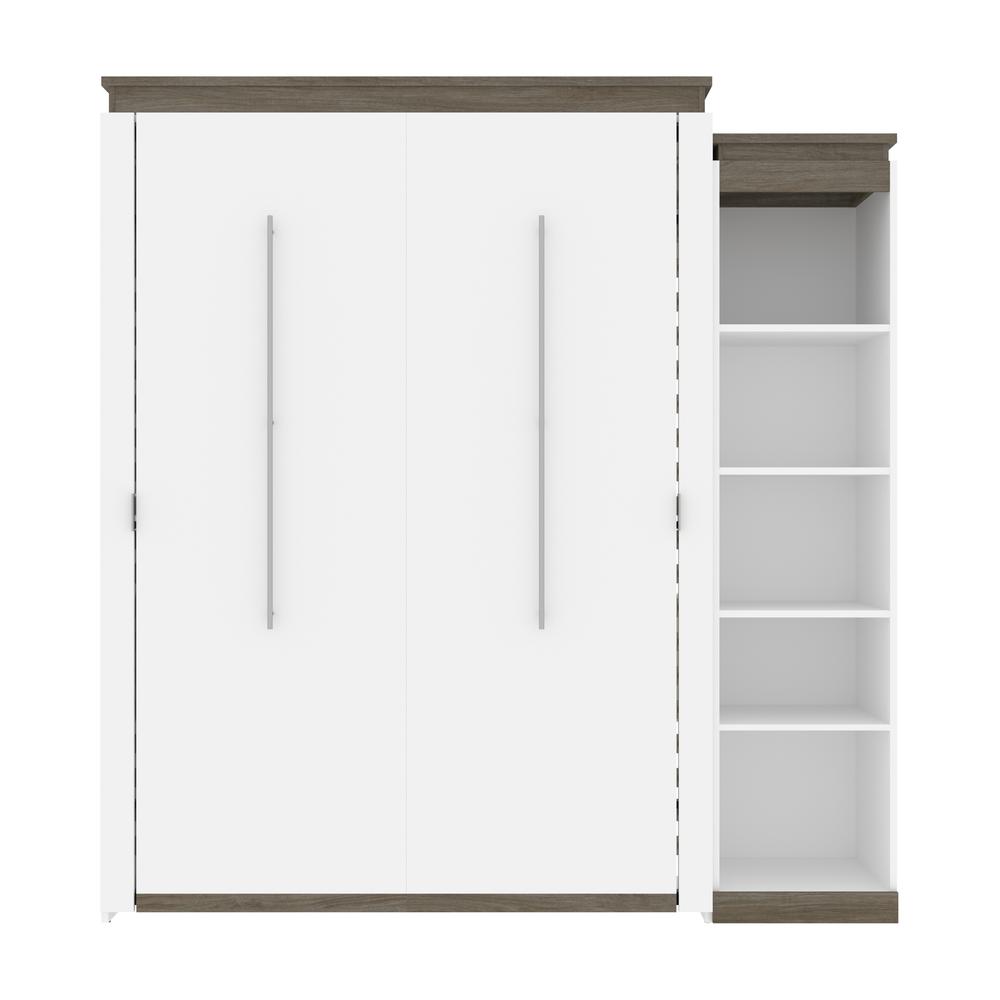 Queen Murphy Bed with Shelves (87W) in White and Walnut Grey. Picture 2