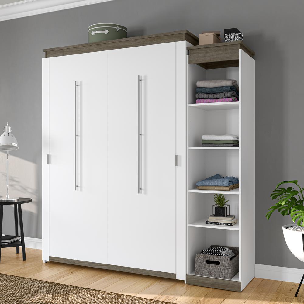 Queen Murphy Bed with Shelves (87W) in White and Walnut Grey. Picture 4