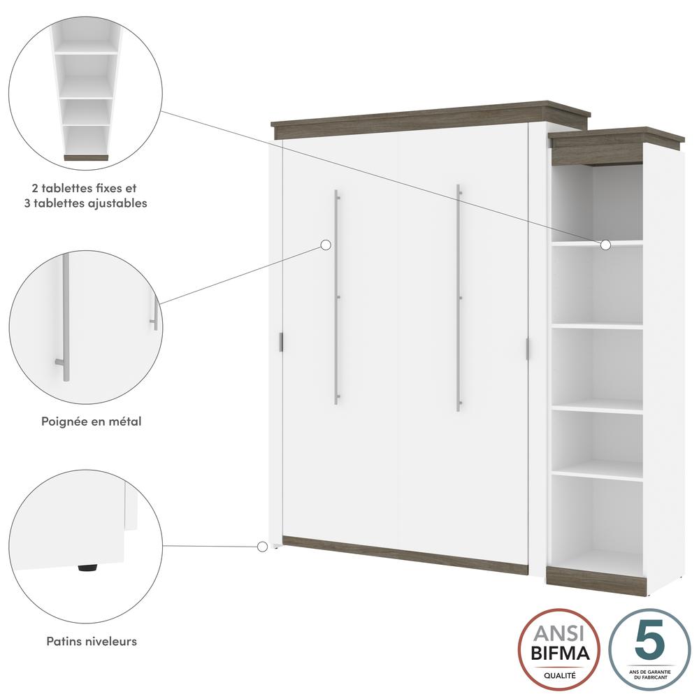 Queen Murphy Bed with Shelves (87W) in White and Walnut Grey. Picture 6