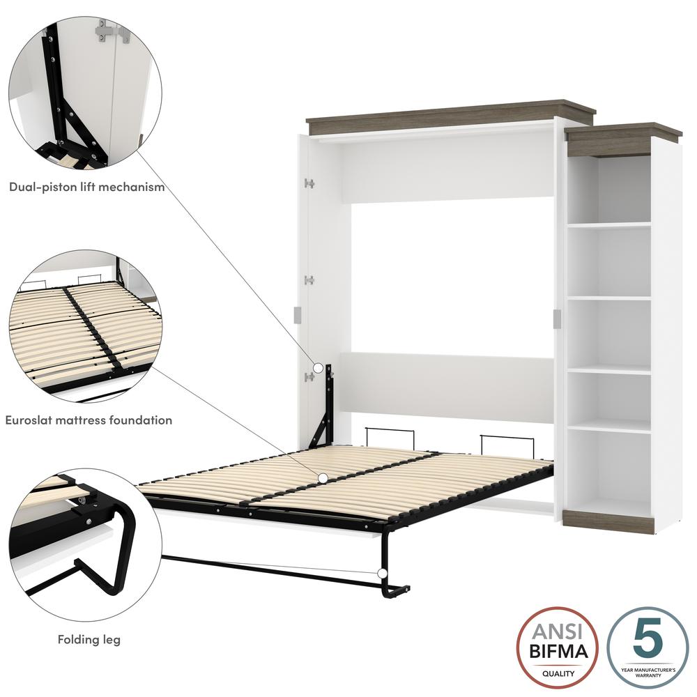 Queen Murphy Bed with Shelves (87W) in White and Walnut Grey. Picture 9