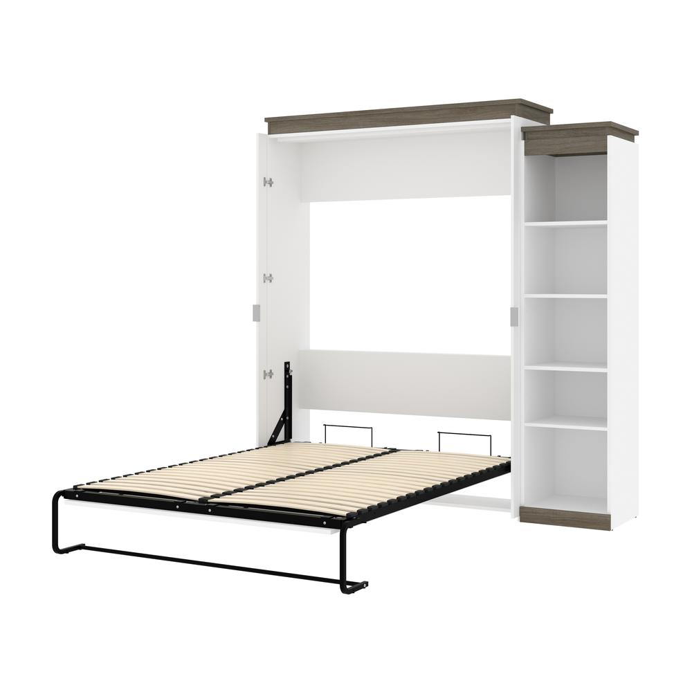 Queen Murphy Bed with Shelves (87W) in White and Walnut Grey. Picture 23