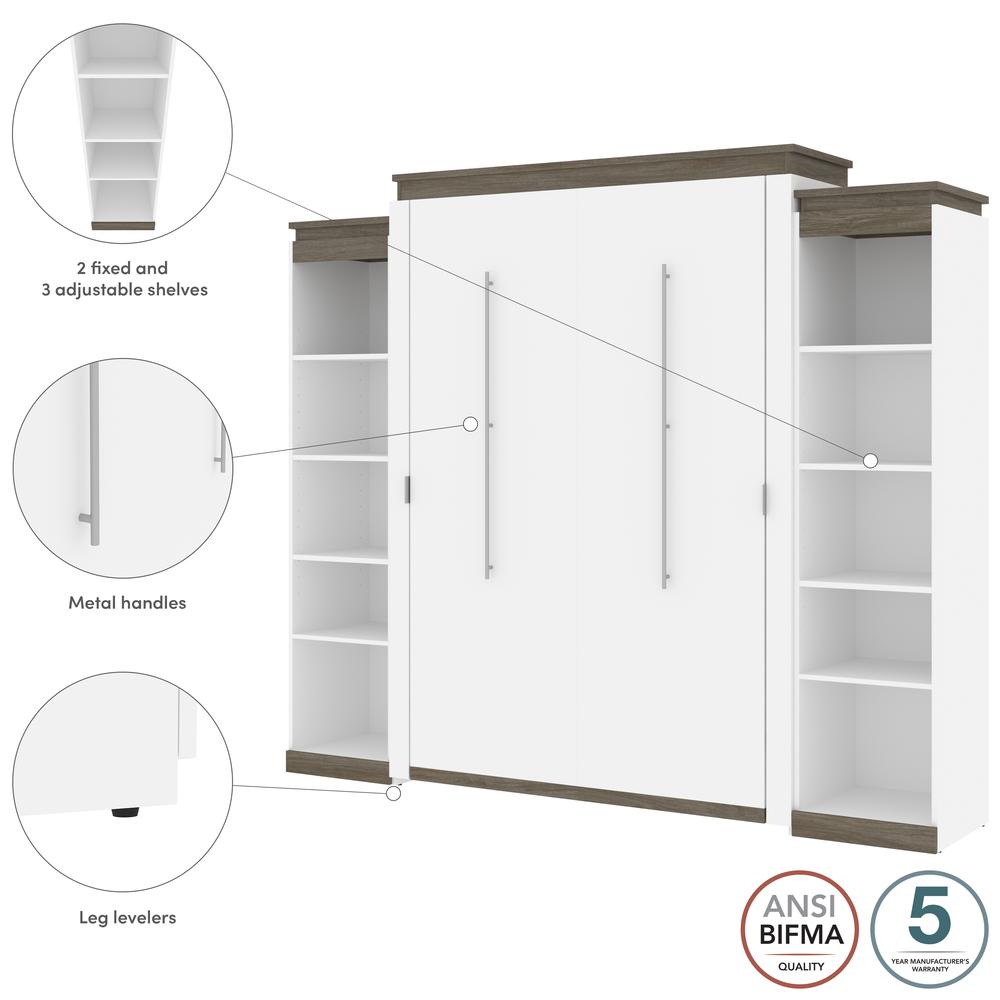 Queen Murphy Bed with Shelves (106W) in White and Walnut Grey. Picture 7