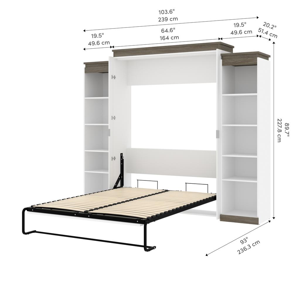 Queen Murphy Bed with Shelves (106W) in White and Walnut Grey. Picture 11