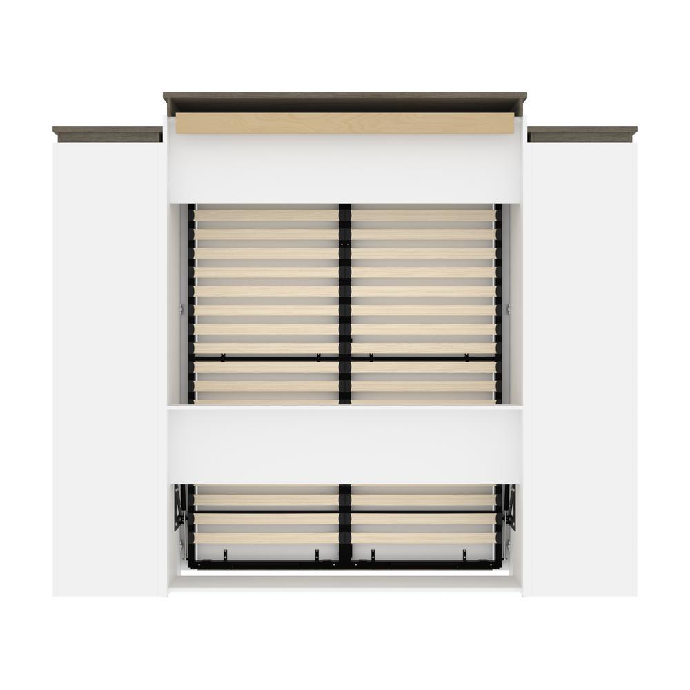 Queen Murphy Bed with Shelves (106W) in White and Walnut Grey. Picture 21
