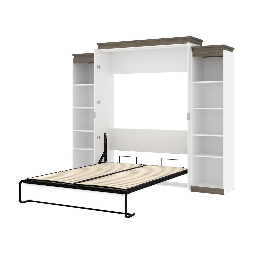 Queen Murphy Bed with Shelves (106W) in White and Walnut Grey. Picture 23
