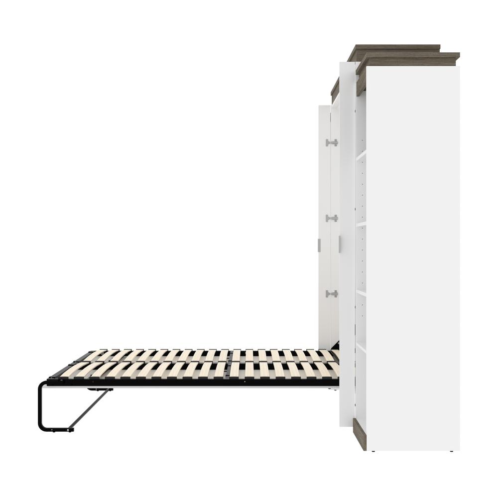 Queen Murphy Bed with Shelves (106W) in White and Walnut Grey. Picture 26