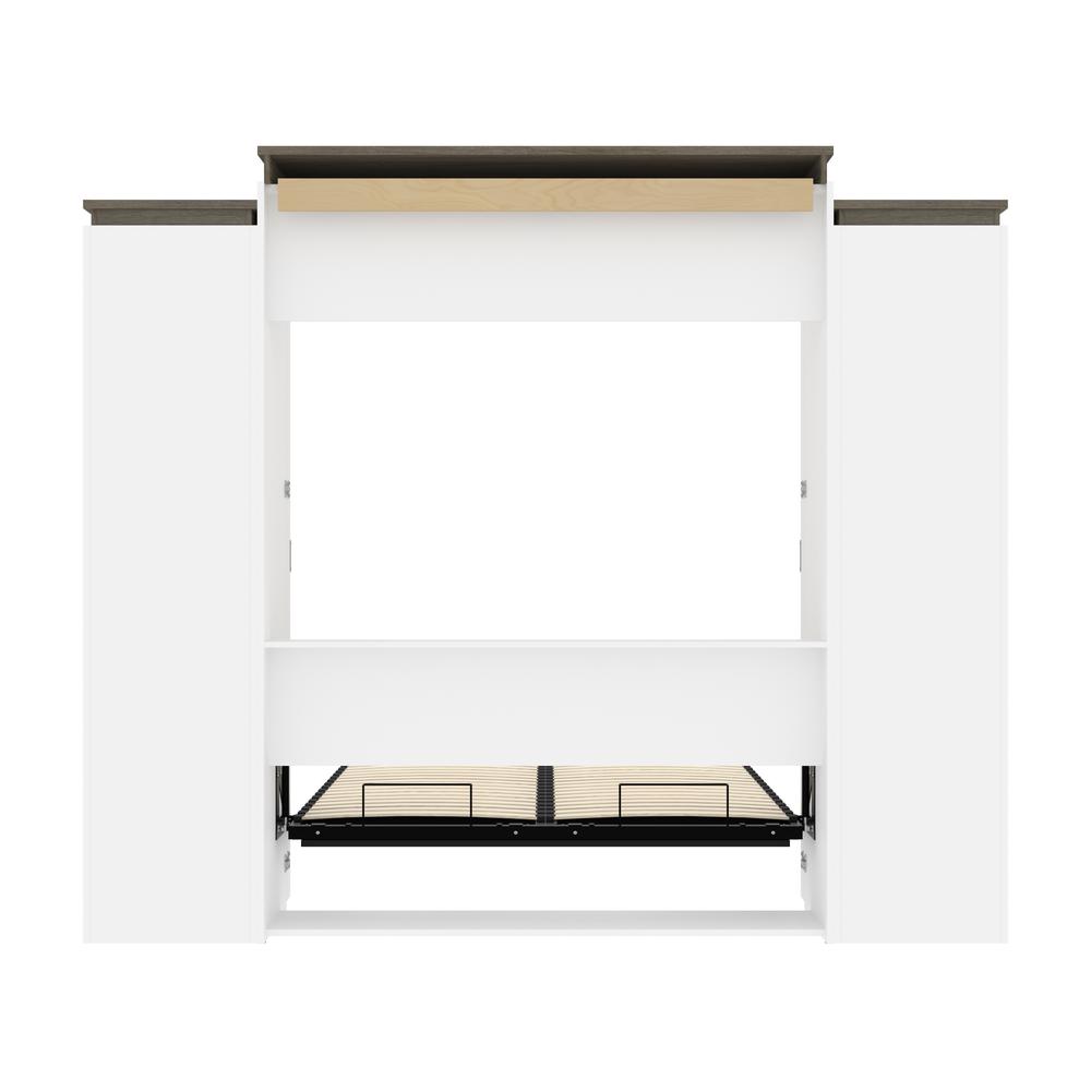 Queen Murphy Bed with Shelves (106W) in White and Walnut Grey. Picture 27