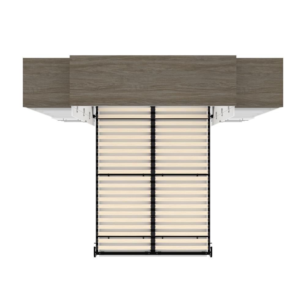 Queen Murphy Bed with Shelves and Drawers (106W) in White and Walnut Grey. Picture 3