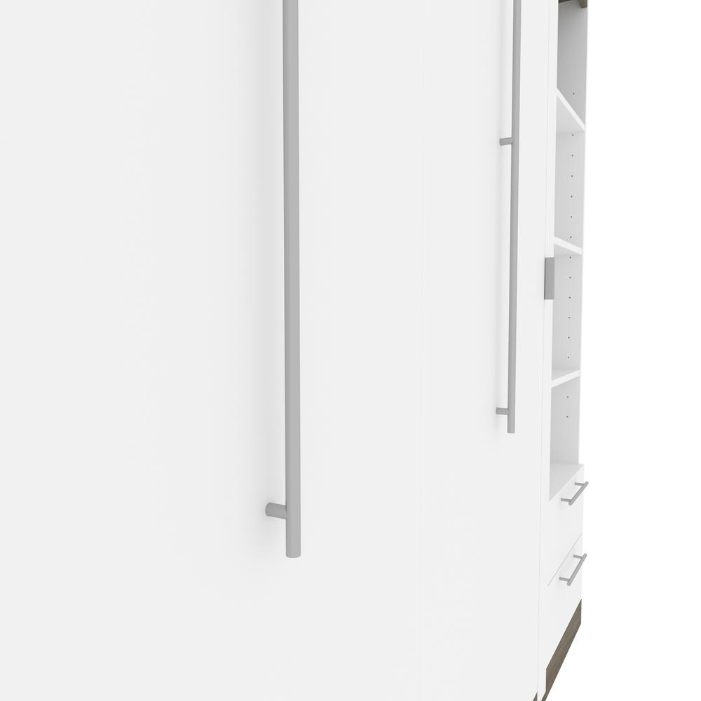 Queen Murphy Bed with Shelves and Drawers (106W) in White and Walnut Grey. Picture 19
