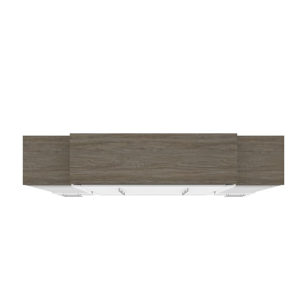 Queen Murphy Bed with Shelves and Drawers (106W) in White and Walnut Grey. Picture 22