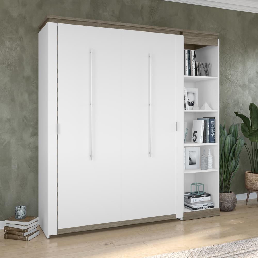 Full Murphy Bed with Shelves (81W) in White and Walnut Grey. Picture 4