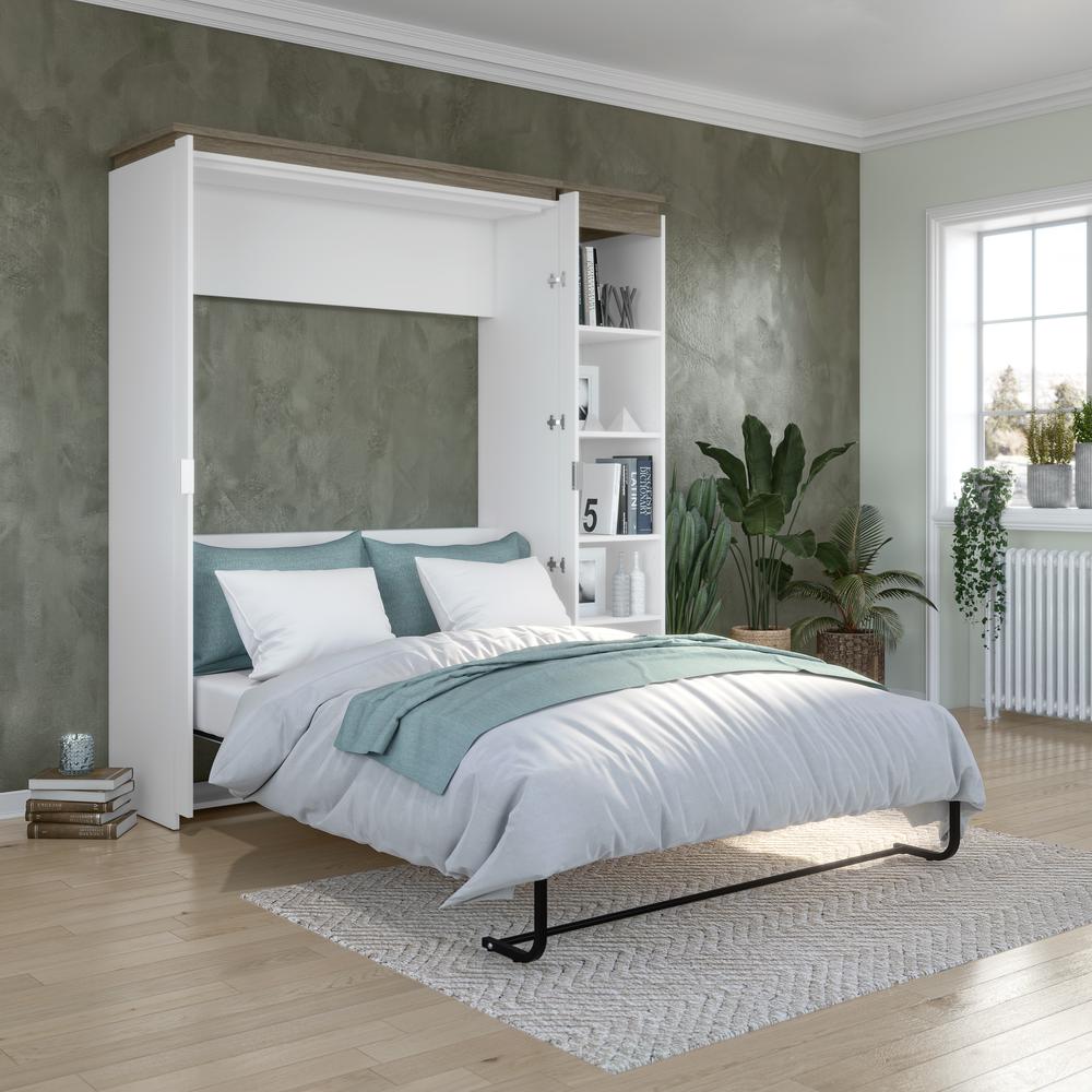 Full Murphy Bed with Shelves (81W) in White and Walnut Grey. Picture 5