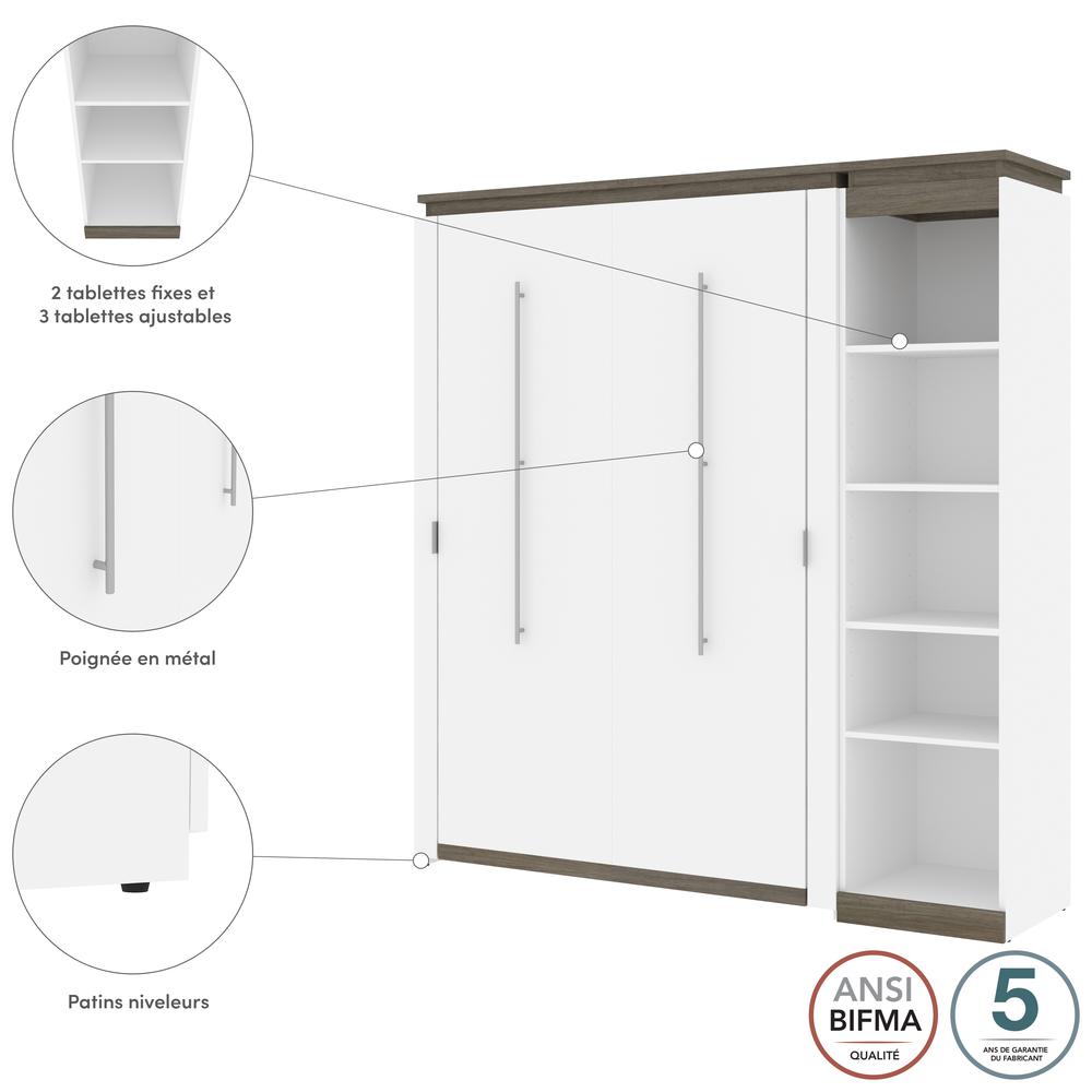 Full Murphy Bed with Shelves (81W) in White and Walnut Grey. Picture 6