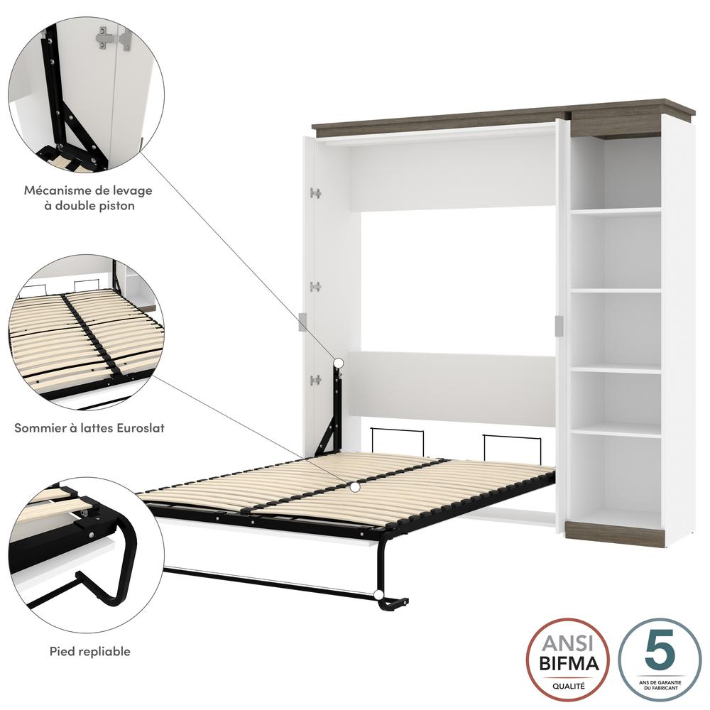 Full Murphy Bed with Shelves (81W) in White and Walnut Grey. Picture 9