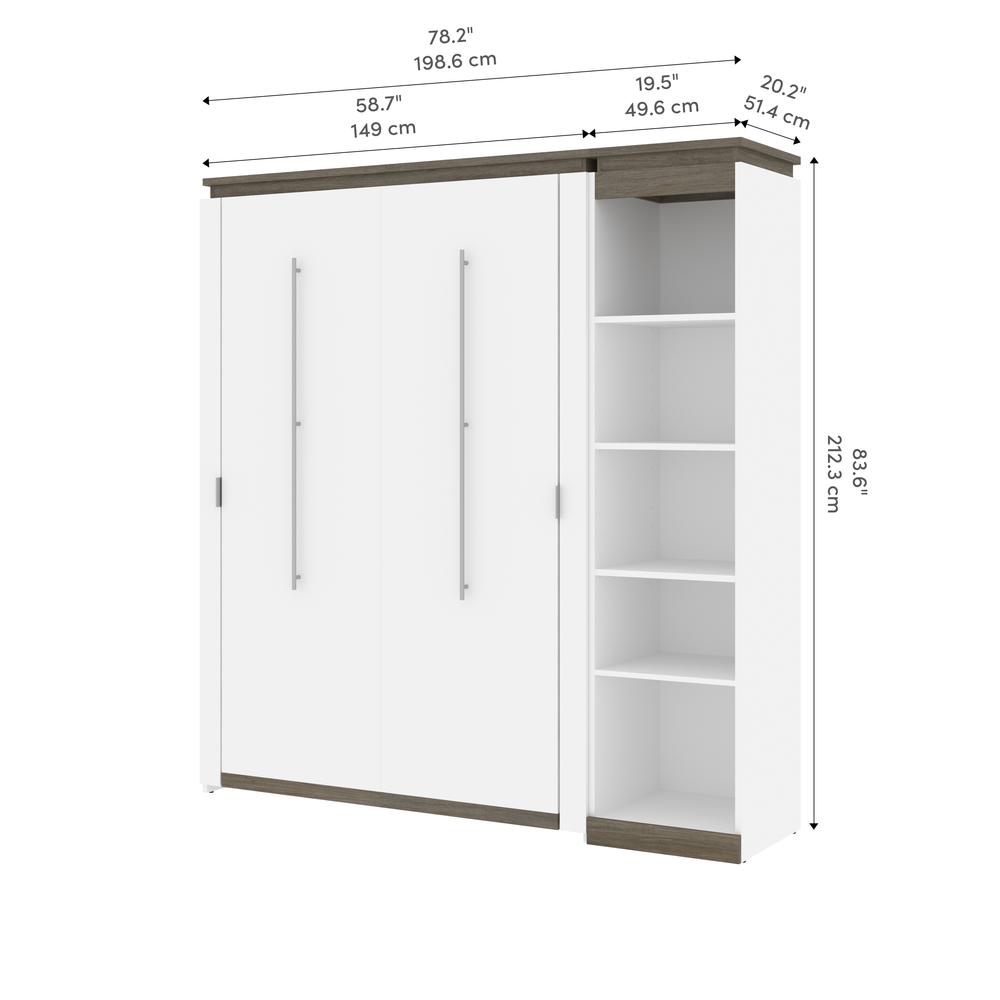 Full Murphy Bed with Shelves (81W) in White and Walnut Grey. Picture 10