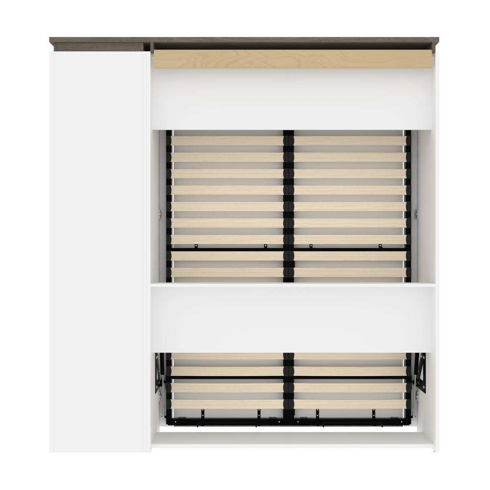 Full Murphy Bed with Shelves (81W) in White and Walnut Grey. Picture 21