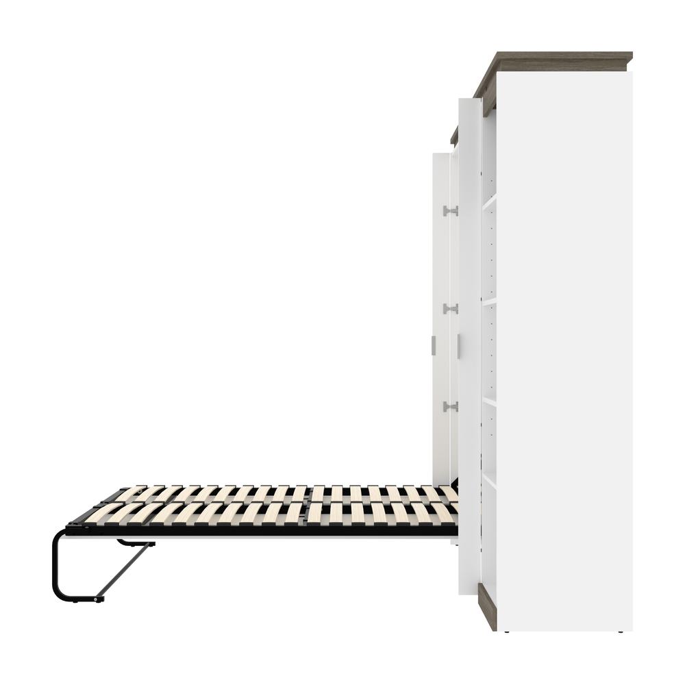 Full Murphy Bed with Shelves (81W) in White and Walnut Grey. Picture 26