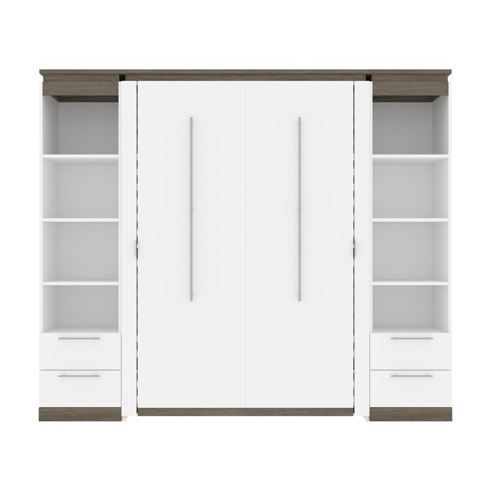 100W Full Murphy Bed with Shelves and Drawers (100W) in White and Walnut Grey. Picture 2