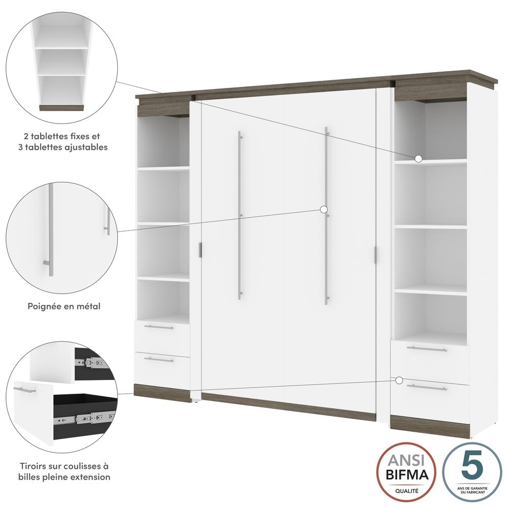 100W Full Murphy Bed with Shelves and Drawers (100W) in White and Walnut Grey. Picture 6