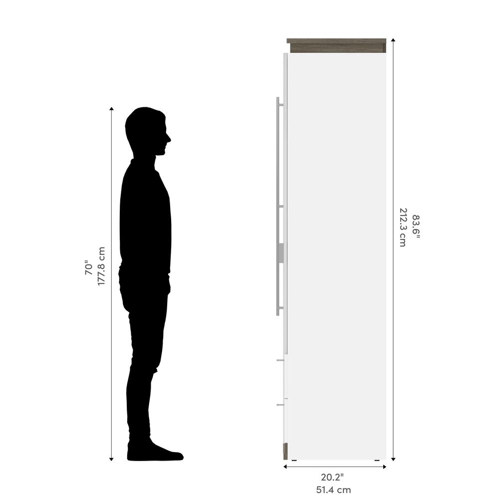 100W Full Murphy Bed with Shelves and Drawers (100W) in White and Walnut Grey. Picture 12