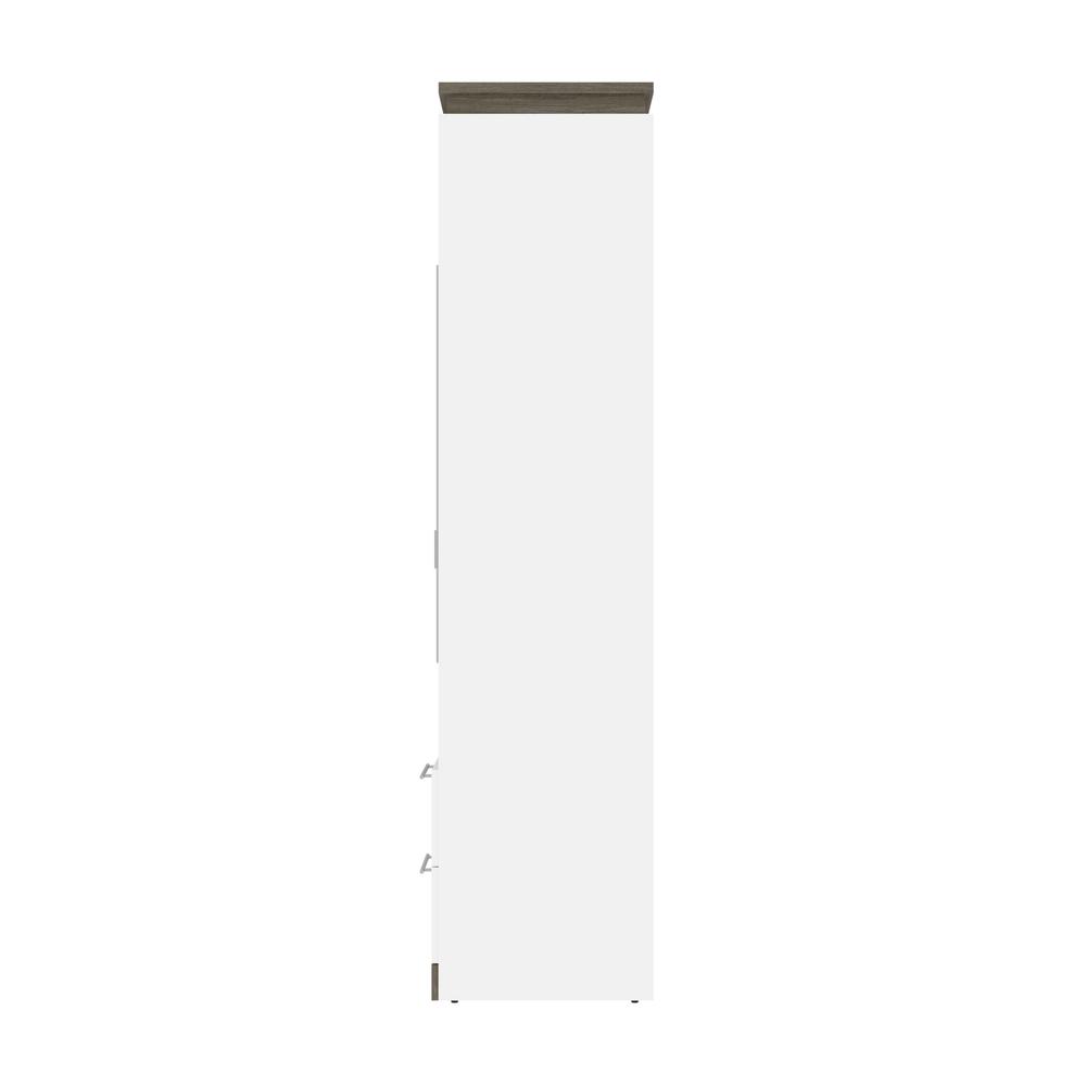 100W Full Murphy Bed with Shelves and Drawers (100W) in White and Walnut Grey. Picture 13