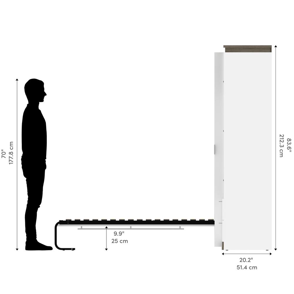100W Full Murphy Bed with Shelves and Drawers (100W) in White and Walnut Grey. Picture 14