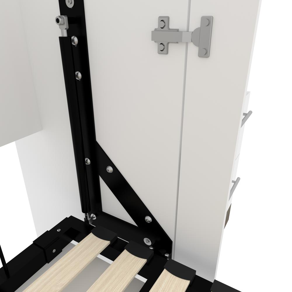 100W Full Murphy Bed with Shelves and Drawers (100W) in White and Walnut Grey. Picture 16