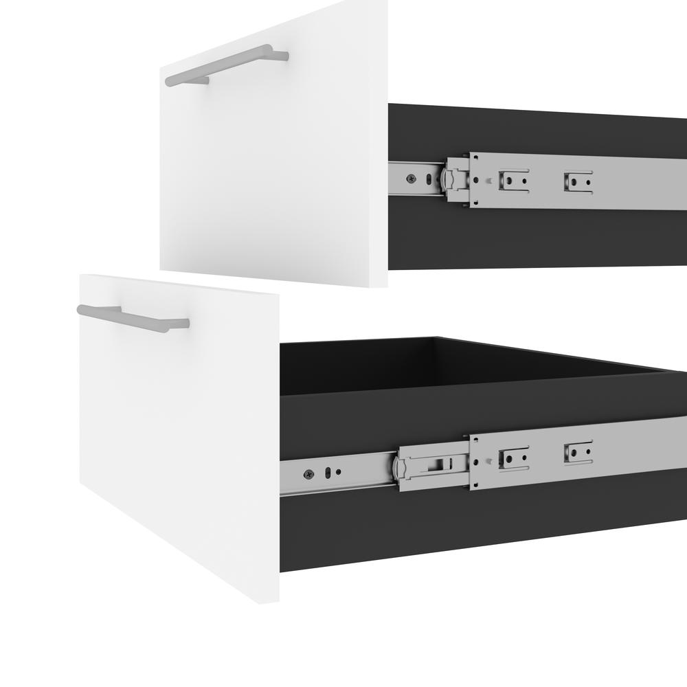 100W Full Murphy Bed with Shelves and Drawers (100W) in White and Walnut Grey. Picture 18