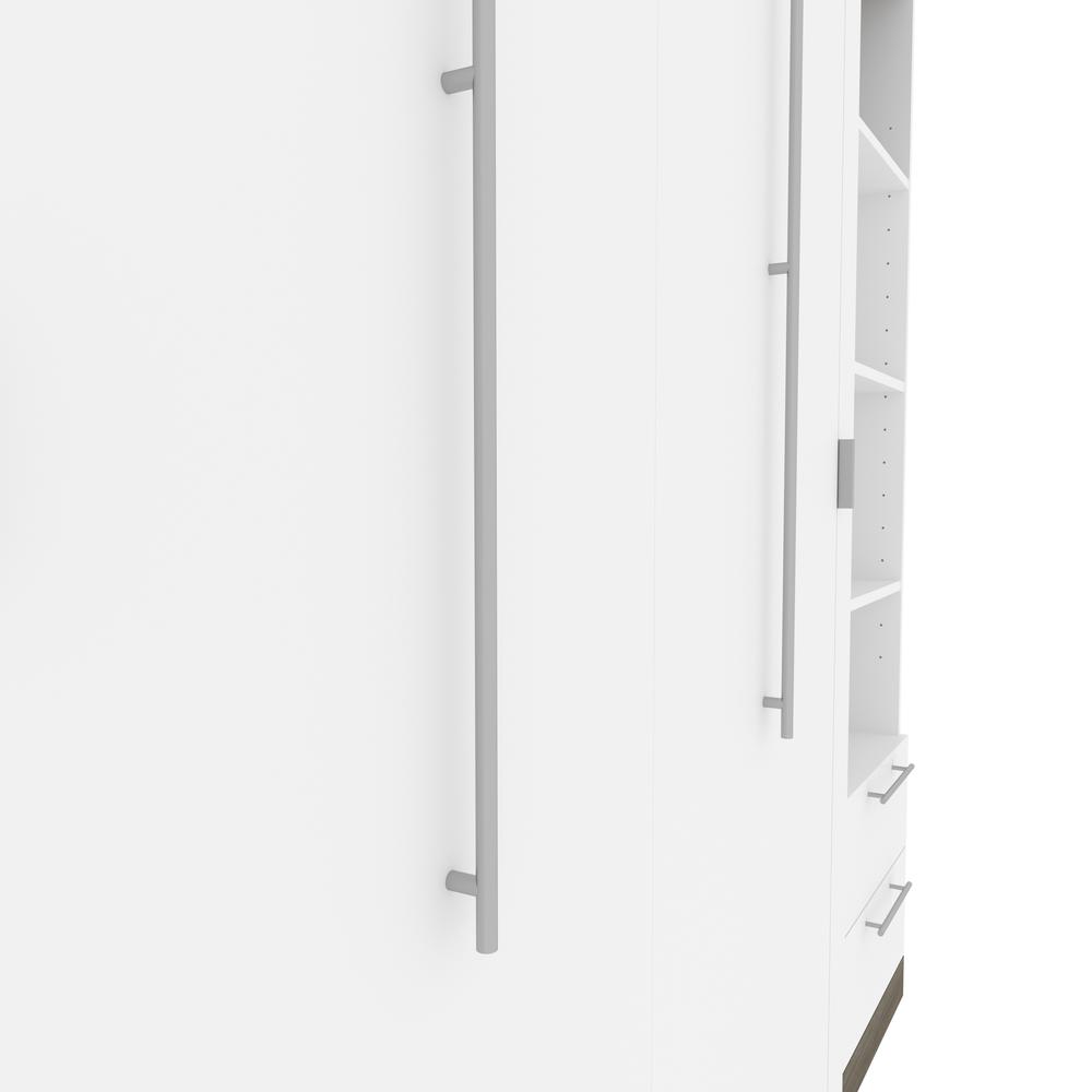 100W Full Murphy Bed with Shelves and Drawers (100W) in White and Walnut Grey. Picture 19