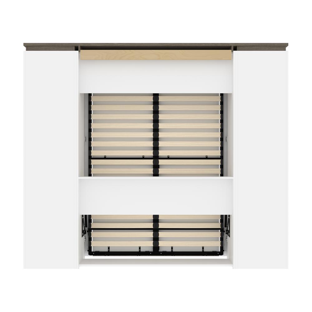 100W Full Murphy Bed with Shelves and Drawers (100W) in White and Walnut Grey. Picture 21
