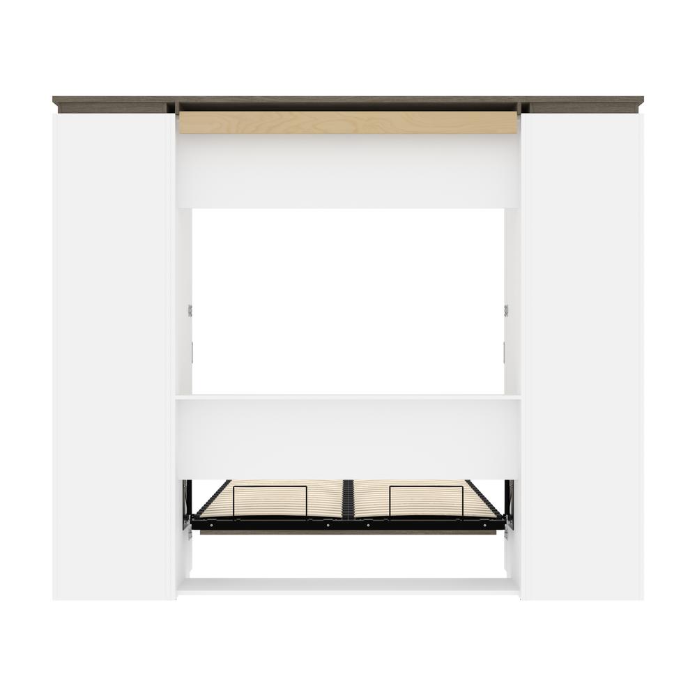 100W Full Murphy Bed with Shelves and Drawers (100W) in White and Walnut Grey. Picture 27